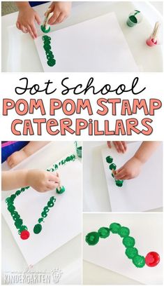 this is an easy and fun craft for kids to do with the pom - pom stamp caterpillars