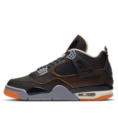 This Air Jordan 4 Retro SE Starfish WMNS features a black hue of fine mesh exteriors layered with orange paneling underneath which is almost gives the kicks a glowing effect depending on which angle you gaze at them. Extra style elements include grey Jumpman logo on the heel, a black painted mudguard, and a small visible Air unit in the heel of the midsole. Nike Air Jordan 4, Jumpman Logo, Jordan 4 Retro, Air Jordan 4, Air Jordan 4 Retro, University Blue, Womens Basketball, Athletic Wear, Jordan Shoes