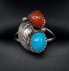 Beautiful Vintage Navajo Sterling Silver Turquoise and Red Coral Ring size 7.5 good pre/owned condition. Southwestern Style Red Turquoise Ring, Coral Rings, Red Coral Ring, Gem Jewelry, Coral Ring, Vintage Navajo, Coral Turquoise, Gems Jewelry, Red Coral