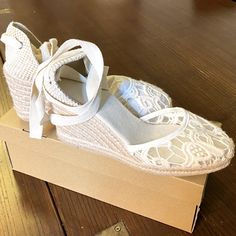 Runs Kinda Big (I’m A 6.5/7 Usually And I Had To Use A Shoe Insert In The Insoles And On The Heel And Then They Were Fine- My Feet Are Narrow Though Too Brand New In Box Shoe Inserts, Espadrille Shoes, Sheer Lace, Cream White, Lace Detail, Espadrilles, Size 7, Women Shoes, Brand New