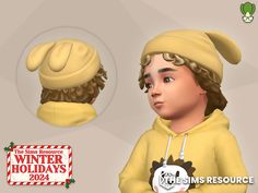 a cartoon character wearing a yellow hat and sweater with the words winter holidays on it