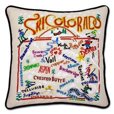 Ski Colorado Hand-Embroidered Pillow - catstudio Frisco Colorado, Cat Pillows, Mountain Condo, Ski Bunny, Royal Gorge, Ski Style, Snow Place, Colorado Ski, Hand Embroidered Pillows