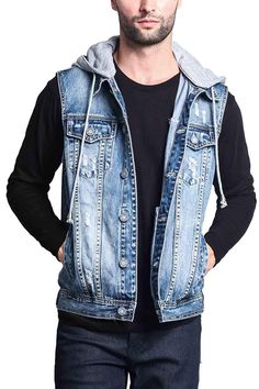 PRICES MAY VARY. 100% Cotton Button closure Machine Wash The classic denim jean vest is here for a comeback! Now offered in distressed wash, this will be your new go-to outwerwear that makes for a great layering piece! Suitable for everyday casual wear or different styles like 80s, biker, rocker, punk vest Classic 4 pocket styling. 2 Front buttoned pockets, 2 side pockets Choose between non-layered, checkered, and with or without detachable hoodie styles! Designed in Los Angeles SIZE CHART: Clic Punk Vest, Overalls And Sweater, Men's Denim Style, Custom Leather Jackets, Biker Jacket Men, Jean Jacket Vest, Guayabera Shirt, Hoodie Vest, Jean Vest