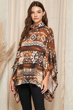 Bohemian Aztec Poncho ⚡Use code PIN15 at checkout for 15% off! ⚡ www.baharanchwesternwear.com #fallfashion #fall #fallweather #fallwesternoutfit #falloutfit #western #cowgirl #poncho #aztec #aztecprint #aztectop Aztec Clothing, Aztec Poncho, Boho Design, Flowy Top, Boho Designs