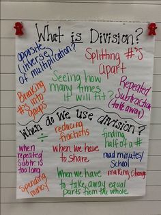 a white board with writing on it that says what is division? and other words