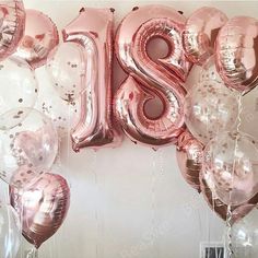 Eighteenth Birthday, 18th Birthday Cake, Rose Gold Party, Adult Birthday Party, Number Balloons, Girl Birthday Party