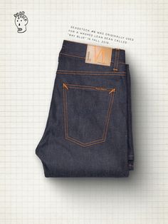 This deadstock fabric is from 2015, featuring a deep, blackish-blue hue and rustic ring-spun character. Its coarse texture and rich hue complement our signature orange thread and antique silver trims. The addition of navy back pocket embroidery provides a subtle detail that will become more pronounced as the jeans age. Back Pocket Embroidery, Deadstock Fabric, Pocket Embroidery, Rustic Ring, Jeans Store, Rustic Rings, Nudie Jeans, Dress Socks, Knit Sweatshirt