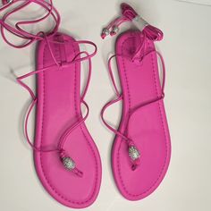 Everything Authentic And Mint Condition Unless Noted Otherwise. Never Worn Hot Pink Strappy Sandals Size 9.5 Make Your Best Offer. True To Size Thanks For Shopping. Birkenstock Madrid Big Buckle, Denim Slides, Chunky Platform Sandals, Tie Sandals, Leather Gladiator Sandals, Steve Madden Sandals, Rhinestone Sandals, Slides Women, Leather Sandals Women