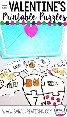 valentine's day printable puzzles for kids to play with and practice their math skills