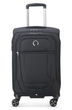 a black suitcase with wheels and handles