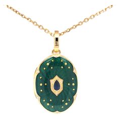 Victor Mayer customizable oval locket pendant necklace, 18k Yellow gold, translucent royal blue vitreous enamel, gold paillons, 9 diamonds total 0.04 ct, G VS brilliant cut, 1 pear shaped blue sapphire, measurements app. 27.0 x 38.0 mm About the creator Victor Mayer Victor Mayer is internationally renowned for elegant timeless designs and unrivalled expertise in historic craftsmanship. Lovers of the extraordinary appreciate the beauty of Victor Mayer's designs, which use extremely rare technique Yellow Gold Enamel Medallion Necklace, Yellow Gold Enamel Oval Pendant Jewelry, Yellow Gold Enamel Oval Pendant Necklaces, Oval Enamel Locket Jewelry, Luxury Blue Locket Jewelry, Luxury Cabochon Medallion Necklace, Yellow Gold Enamel Oval Jewelry, Oval Enamel Locket Necklace, Oval Locket Necklace In Enamel