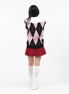 Product Detail Style : Street Occasion : Work wear, Casual, Back to school Print : Argyle Material : Polyester, Nylon, Acrylic, Knit Sleeve : Sleeveless Length : Midi Fit : Wide fit Acrylic41, Polyester31, Nylon28 Size(Inch) Shoulder Bust Armhole Neck Width Hem Total Length S/M 17.7" 20.9" 9.4" 5.5" 17.3" 25.6" Size(CM) Shoulder Bust Armhole Neck Width Hem Total Length S/M 45 cm 53 cm 24 cm 14 cm 44 cm 65 cm Festival Trends, Beige Top, Seoul South Korea, Prom Outfits, Boatneck Sweater, Knit Sleeve, Fashion Korean, Swimwear Sale, Plus Size Jeans