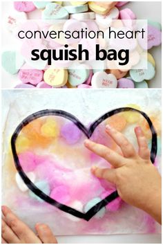 conversation heart squish bag is an easy valentine's day craft for kids