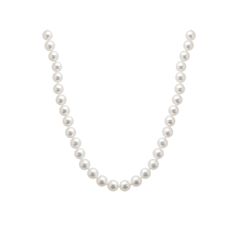 Elevate your entire jewelry collection with this elegant AAA Akoya cultured pearl necklace. Comes in a gift box.  Limit 1 per customer. Necklace Details: Length: 16 in. Clasp: safety Metal: rhodium-plated 18k white gold Features: diamond accent in clasp, cultured pearl grading reportCultured Pearl Details: Type: Akoya Shape: round Size: 6.5-7 mm Color: whiteDiamond Details: Total weight: 1/10 ct. Cut: round Color: G-H Clarity: VS2 Setting: prongImage(s) may be enlarged to show detail.Diamond wei White Gold Necklace, Pearl Details, Cultured Pearl Necklace, White Gold Necklaces, Cultured Pearls, White Diamond, Rhodium Plated, Diamond Necklace, Pearl Necklace