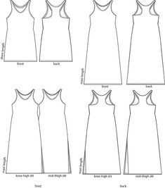 the front and back views of a women's tank top pattern, with measurements for each