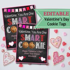 valentine's day cookie tags with hearts and cookies