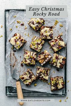 easy christmas rocky road recipe on a baking sheet