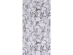 the back side of an iphone case with many rabbits on it, all in black and white