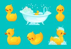 yellow rubber ducks in the bathtub with bubbles