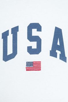 an american flag and the word usa printed on a white t - shirt