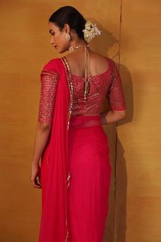 Shop for Esha Koul Pink Net Embroidered Saree With Blouse for Women Online at Aza Fashions Hot Pink Saree, Pink Net Saree, Saree With Belt, Net Blouse, Net Embroidery, Net Blouses, Net Saree, Composition Design, Embroidered Neckline