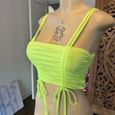 Nwot Size S Neon Yellow Stretch Crop Top Fitted Cami Tank Top For Beach Season, Fitted Tank Crop Top For Beach Season, Green Tank Top For Beach Season, Fitted Yellow Tank Top For Beach Season, Green Sleeveless Crop Top For Vacation, Yellow Sleeveless Crop Top For Beach Season, Neon Punk Fashion, Neon Festival Outfit, Neon Festival