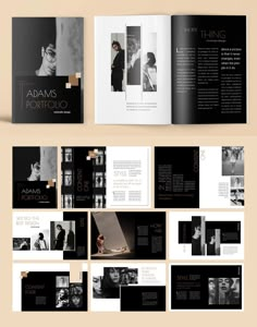 an open brochure with black and white images