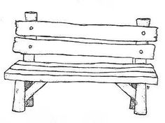 a drawing of a park bench made out of wood