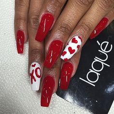 Nail Art Vermelho, Nails With Hearts, Red Nail Art Designs, Valentines Day Nails, Red Nail Art, Her Nails, Nails Red