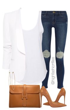 "Everyday Chic" by highfashionfiles ❤ liked on Polyvore featuring Frame Denim, Agent Ninetynine, Christian Louboutin, HermÃ¨s, MANGO, Dean Harris and Oscar de la Renta Frame Denim, French Fashion, My Dream Closet, Outfit Casual, Outfits Casuales, Girls Fashion, Smart Casual, Work Outfits