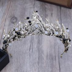 Bronze Vintage Handmade Princess Hair Crown Wedding Accessories BlissGown Style 2 Black Black Photo Shoot, Black Wedding Crown, Wedding Hairstyles With Crown, Queens Tiaras, Crystal Wedding Tiaras, Crown Crystal, Unique Hair Accessories, Crown Black, Stylish Headbands