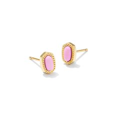 The studs you know and love go extra dainty in the Mini Ellie Gold Stud Earrings in Fuschia Magnesite. Petite iterations of our signature shape are framed by our classic hoofprint detailing, creating the ideal earrings for those with a more minimal style approach. DIMENSIONS0.31'L X 0.21"W Allie Core, Hoof Print, Opalite Crystal, Glass Drop Earrings, Kendra Scott Necklace, Gold Stud Earrings, Heart Drop Earrings