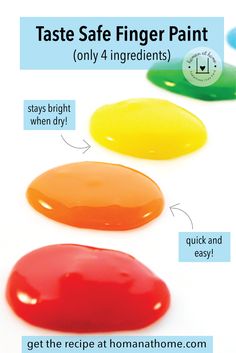 three different colors of paint are shown in this graphic guide for kids to learn how to use