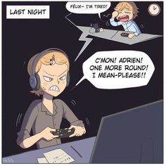 a comic strip with a woman sitting in front of a computer