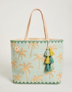 Palm Beach Tote Sea Foam from Spartina 449 Beach Bag Design Ideas, Embroidered Beach Bag, New Bag Design, Palm Embroidery, Gift Ideas Women, Beach Purse, Unique Tote Bag, Boho Tote, Beach Tote Bag