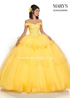 Quinceanera Dresses Gold, Quinceñera Dresses, Mary's Bridal, Pretty Quinceanera Dresses, Quince Dress, Prom Dresses Yellow, Off Shoulder Gown, Quinceanera Dress, Ball Gown Skirt