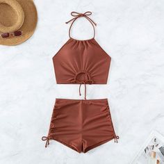 F00183978-102 Backless Swimsuit, Crop Pullover, Stil Boho, Swimwear Sets, Crop Top And Shorts, Tankini Set, Swimsuit Set, Tankini Swimsuits, Moda Vintage