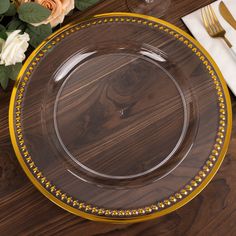 6 Pack 13inch Beaded Clear Gold Acrylic Plastic Round Charger Plate, Acrylic Charger Plates, Wood Plate Chargers, Round Dinner Table, Guest Table Centerpieces, Gold Charger Plate, Glass Charger Plates, Dinner Event, Rim Design, Charger Plate