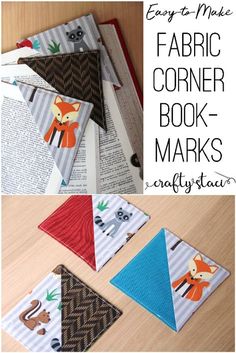 fabric corner bookmarks with the title easy to make