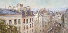 an oil painting of buildings in the city