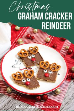 christmas graham cracker reindeer treats on a plate