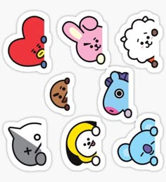 stickers with different types of cartoon animals on them, all in various colors and shapes