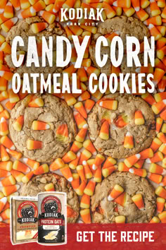 an advertisement for kodak's candy corn oatmeal cookies with pumpkins