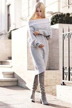 Cozy Oversized Sweaters, Cozy Sweater Dress, Grey Knit Dress, Sweater Dress Oversized, Sweater Dress Outfit, Peacoats, Grey Sweater Dress, Fashion Trends Winter, Closet Ideas