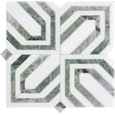 four green and white marble tiles arranged in the shape of an interlocked pattern