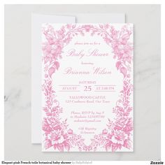 a pink and white floral baby shower card