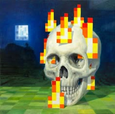 a painting of a skull with squares on it