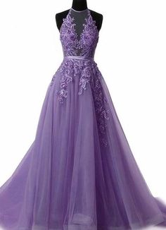 Princess Evening Dress, Backless Evening Gowns, Purple Prom, Princess Prom Dresses, Tulle Sleeves, Lace Prom Dress, Prom Dresses Lace, Neck Lace