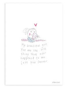 a card with the words, i love you forever and an image of a pig