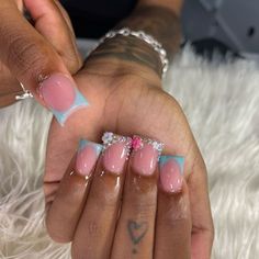 Nail Ideas For Birthday Short, Pink Winter Nails Short, Short Acrylic Nails Blue, Petty Girl, Cute Acrylic Nail Designs